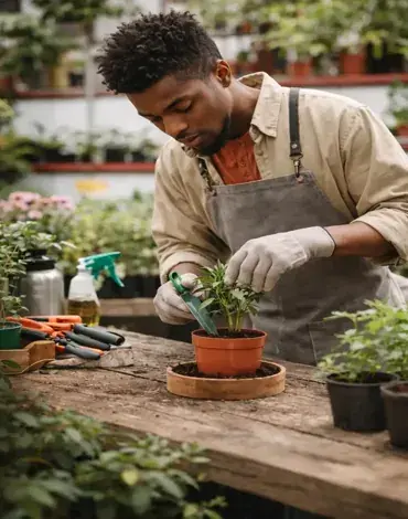 Georgetown TX landscaping professional installing plants and preparing garden landscape for residential property