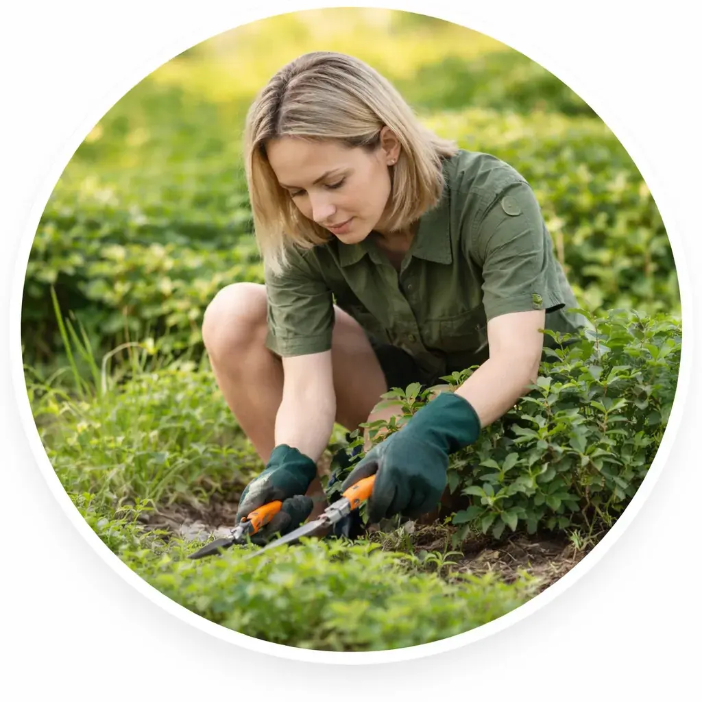 Landscapers Georgetown TX performing garden maintenance and plant trimming for residential landscaping